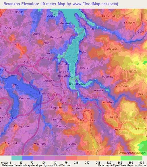 Betanzos,Spain Elevation Map