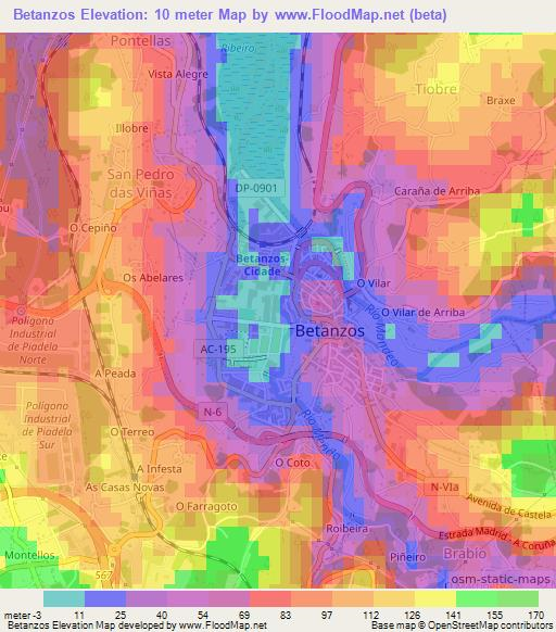 Betanzos,Spain Elevation Map