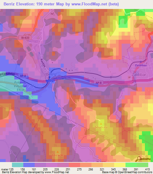 Berriz,Spain Elevation Map