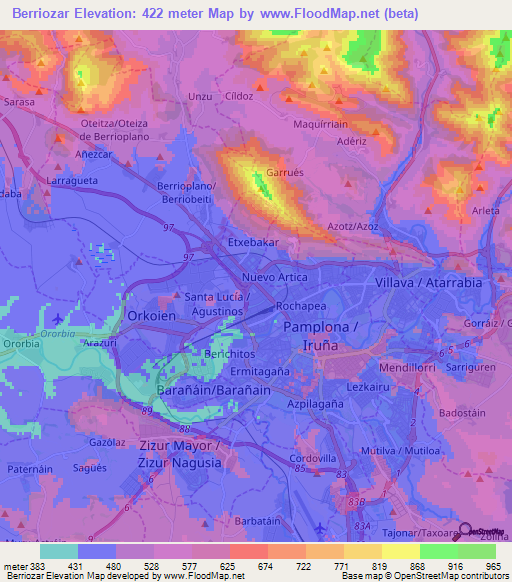 Berriozar,Spain Elevation Map