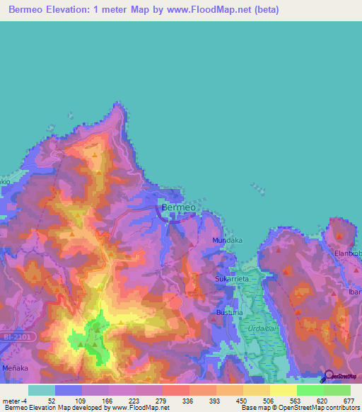 Bermeo,Spain Elevation Map