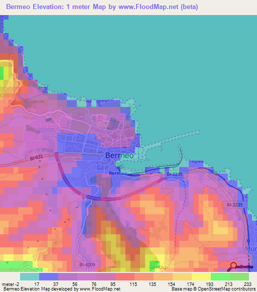 Bermeo,Spain Elevation Map