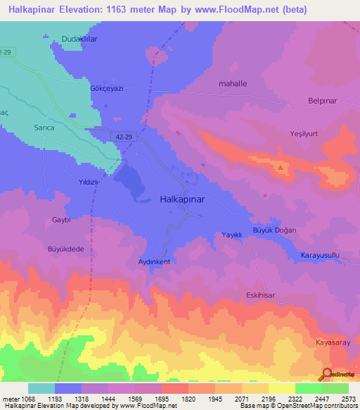 Halkapinar,Turkey Elevation Map