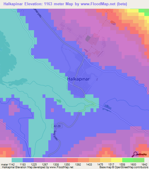 Halkapinar,Turkey Elevation Map