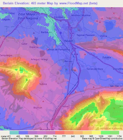 Beriain,Spain Elevation Map