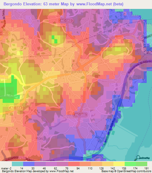 Bergondo,Spain Elevation Map