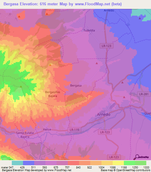 Bergasa,Spain Elevation Map