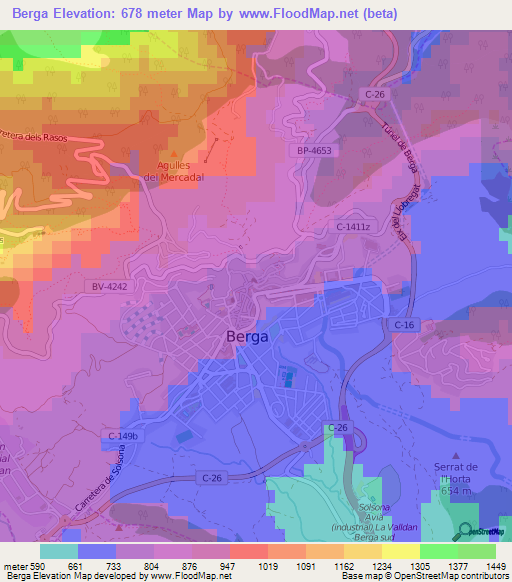 Berga,Spain Elevation Map