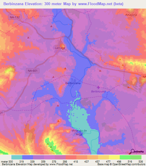 Berbinzana,Spain Elevation Map