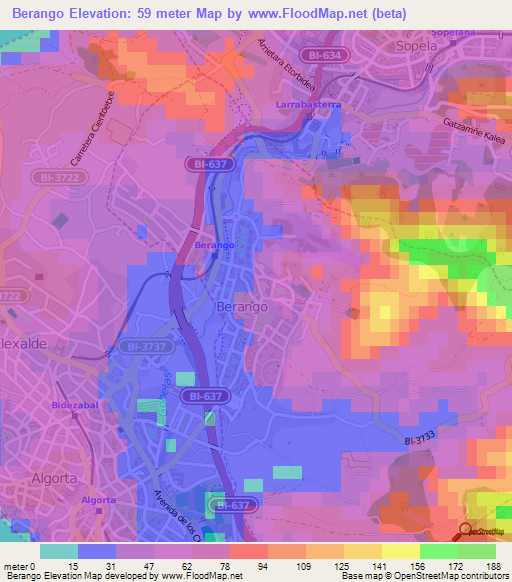 Berango,Spain Elevation Map