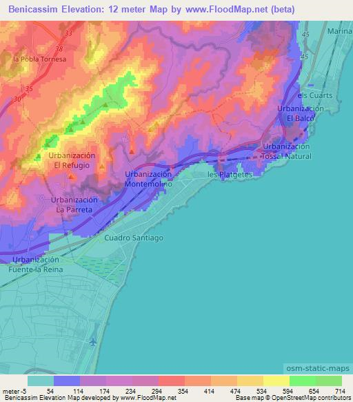 Benicassim,Spain Elevation Map