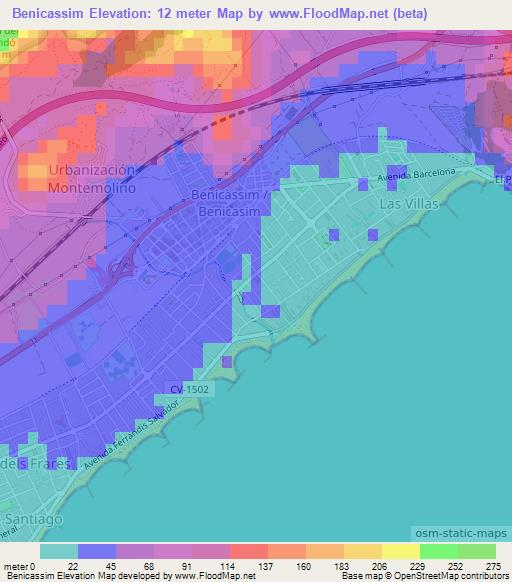 Benicassim,Spain Elevation Map