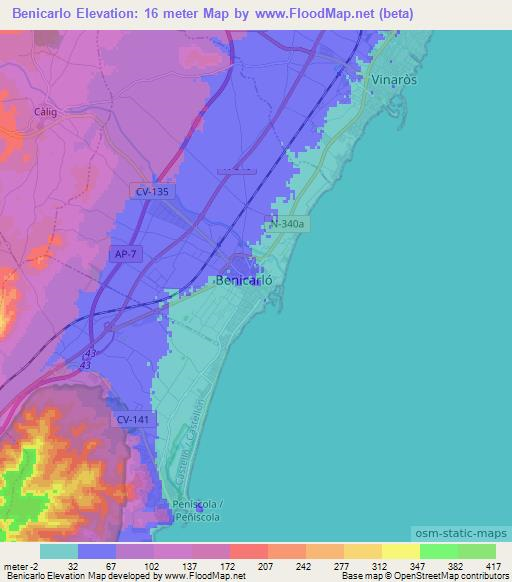 Benicarlo,Spain Elevation Map