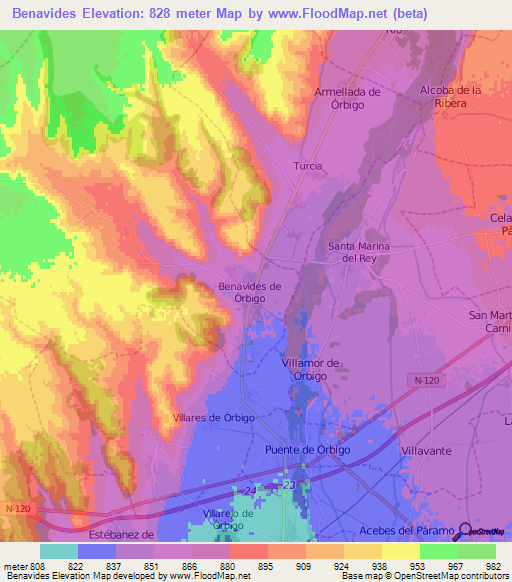 Benavides,Spain Elevation Map