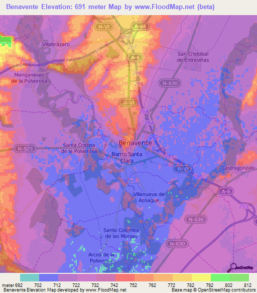 Benavente,Spain Elevation Map