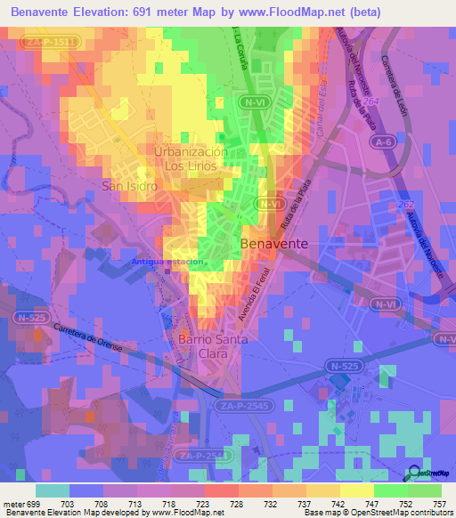 Benavente,Spain Elevation Map