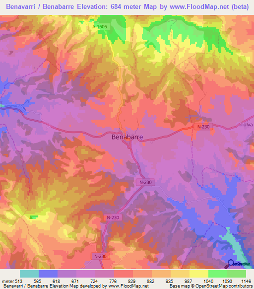 Benavarri / Benabarre,Spain Elevation Map