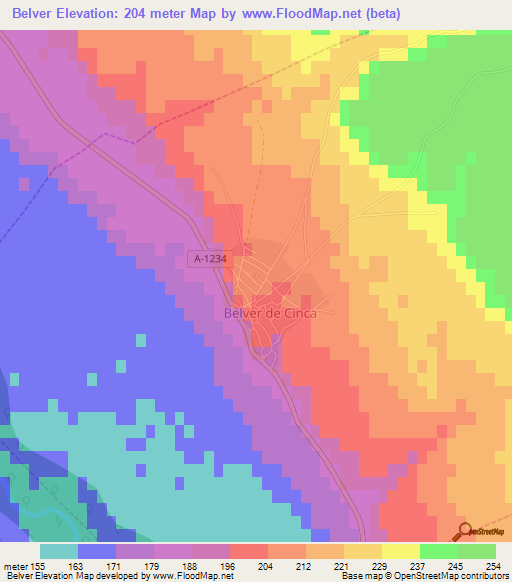 Belver,Spain Elevation Map