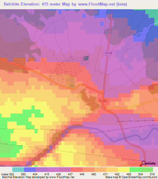 Belchite,Spain Elevation Map