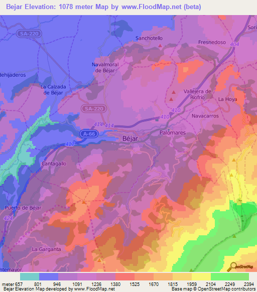 Bejar,Spain Elevation Map