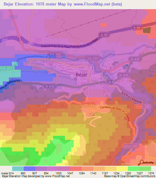 Bejar,Spain Elevation Map