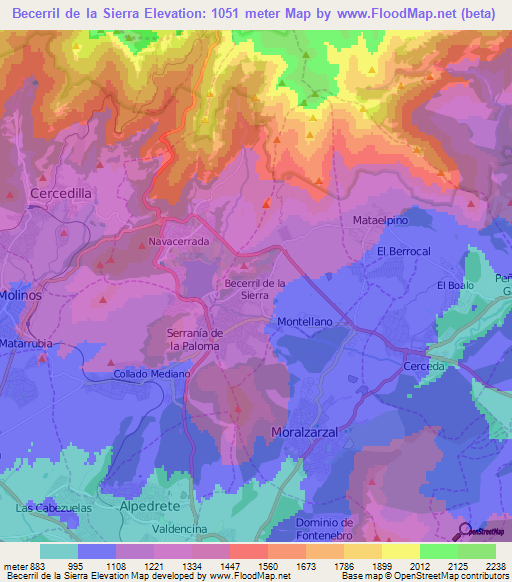 Becerril de la Sierra,Spain Elevation Map