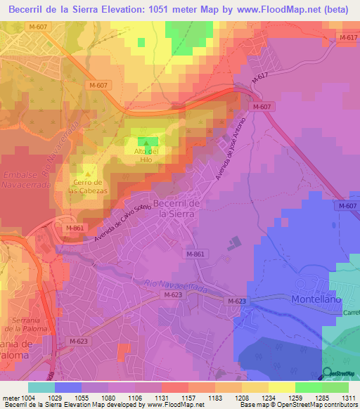 Becerril de la Sierra,Spain Elevation Map