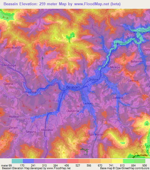 Beasain,Spain Elevation Map