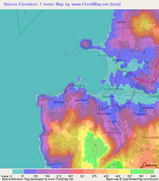 Baiona,Spain Elevation Map