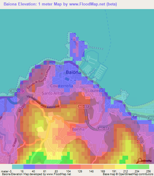 Baiona,Spain Elevation Map