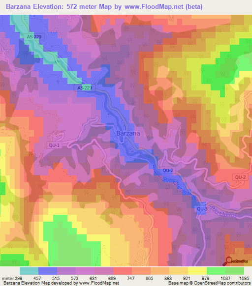 Barzana,Spain Elevation Map