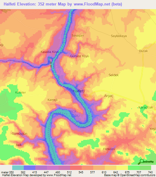 Halfeti,Turkey Elevation Map