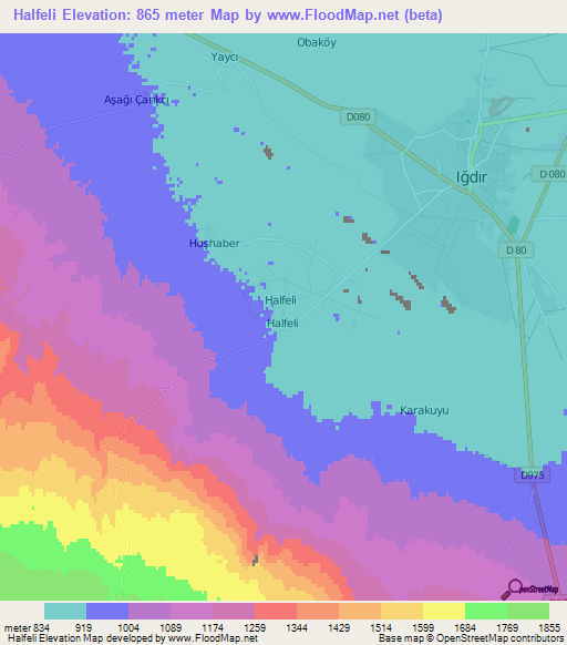 Halfeli,Turkey Elevation Map