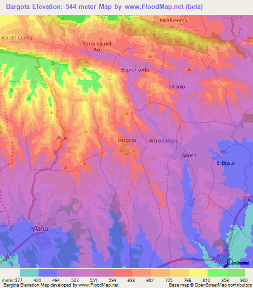 Bargota,Spain Elevation Map