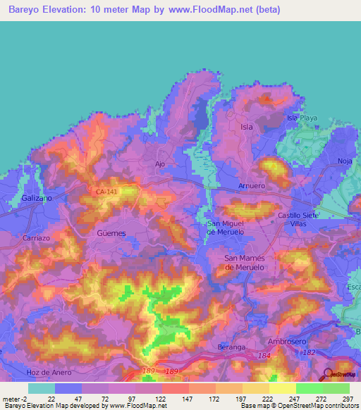 Bareyo,Spain Elevation Map