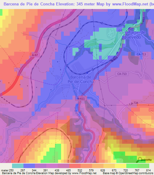 Barcena de Pie de Concha,Spain Elevation Map