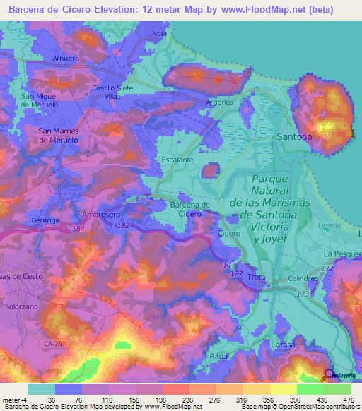 Barcena de Cicero,Spain Elevation Map