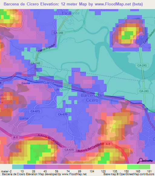 Barcena de Cicero,Spain Elevation Map