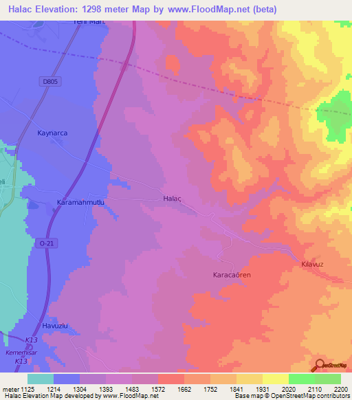 Halac,Turkey Elevation Map