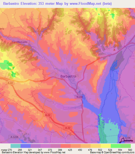 Barbastro,Spain Elevation Map