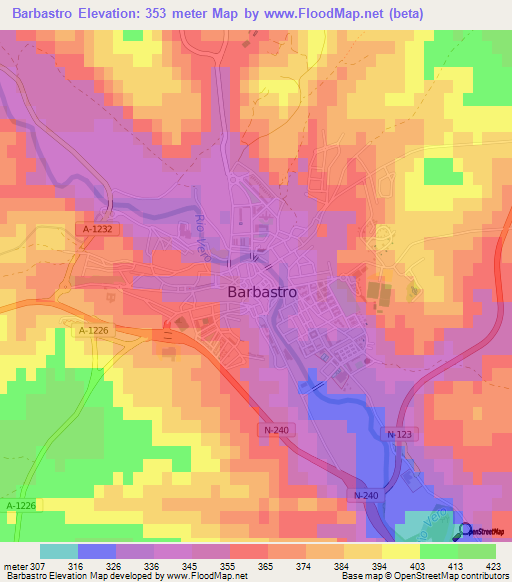 Barbastro,Spain Elevation Map