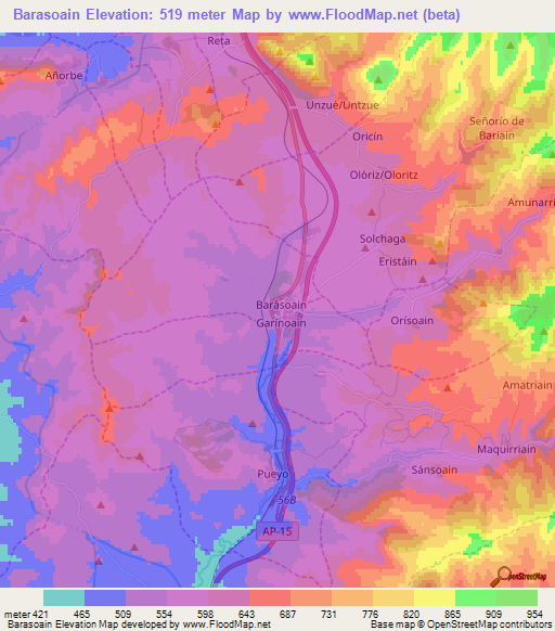 Barasoain,Spain Elevation Map