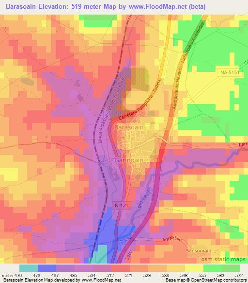 Barasoain,Spain Elevation Map