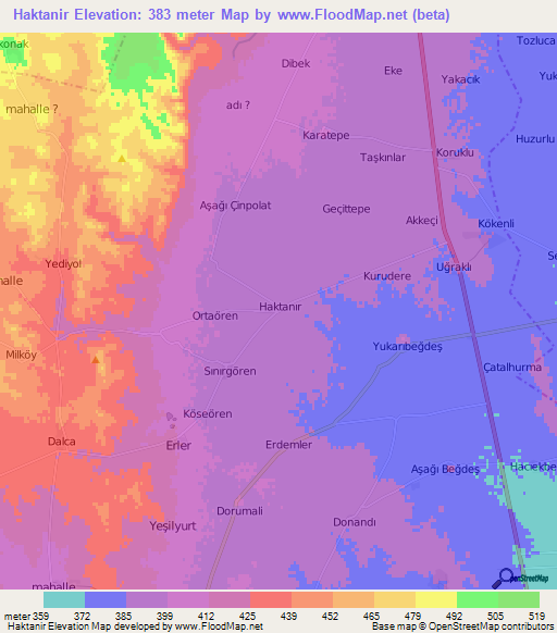 Haktanir,Turkey Elevation Map