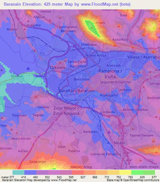 Baranain,Spain Elevation Map