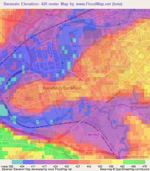 Baranain,Spain Elevation Map