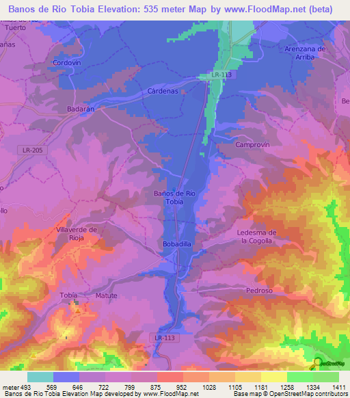 Banos de Rio Tobia,Spain Elevation Map