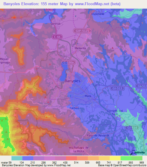 Banyoles,Spain Elevation Map