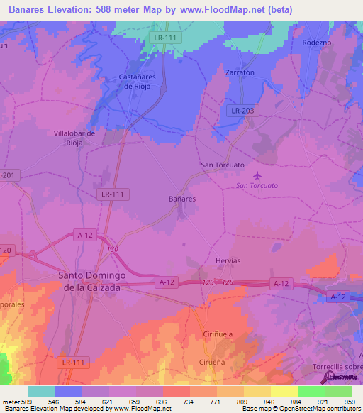 Banares,Spain Elevation Map