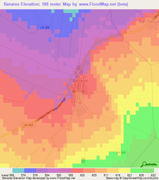 Banares,Spain Elevation Map